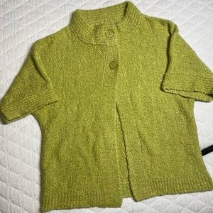 Light Green Sz M Chunky Knit Short Sleeve Cardigan Sweater Big Button Wool Blend